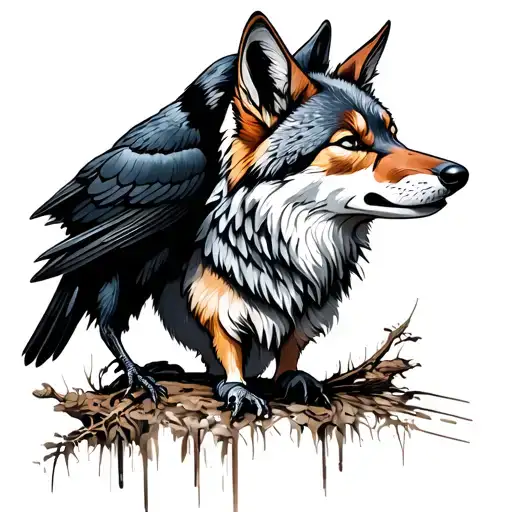 coyote and crow  tattoo design idea