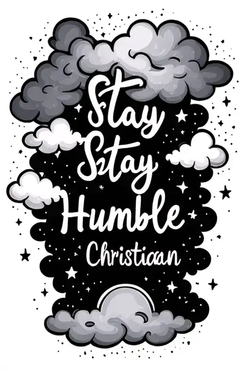 something christian and the text one of one with another text saying stay humble both text small and clouds with stars tattoo design idea