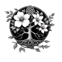 Celtic tree of life with dogwood flower tattoo design idea
