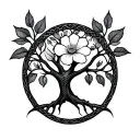Celtic tree of life with dogwood flower tattoo design idea