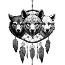 elf head, bear head and wolf head on a dream catcher tattoo design idea