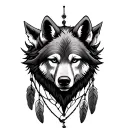 elf head, bear head and wolf head on a dream catcher tattoo design idea