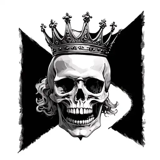 Portait of a skull and rib cage wearing a queens crown tattoo design idea