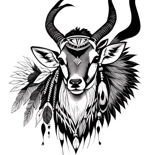 a gazelle mixed with Native American face tattoo design idea