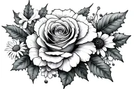 rose, holly, carnation, and daisy flower tattoo design idea