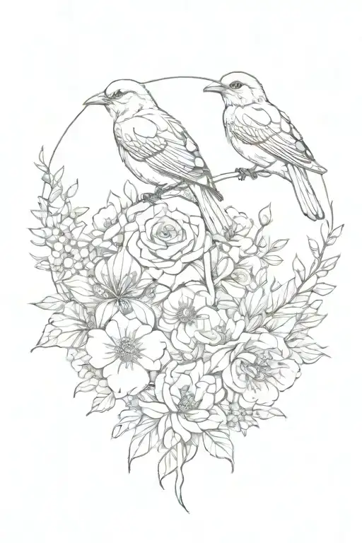 floral, nature, birds, beauty freedom love tattoo design idea