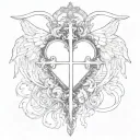 Gothic heart crosses angels tattoo design idea