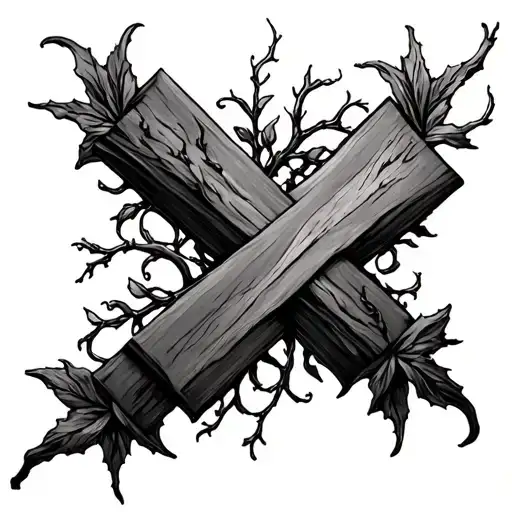 dainty cross made out if vines and branches corse tattoo design idea