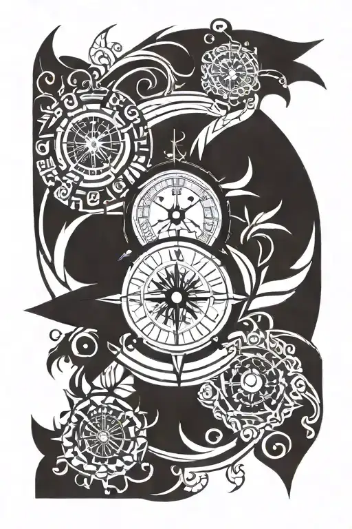 compass and clock face tattoo design idea