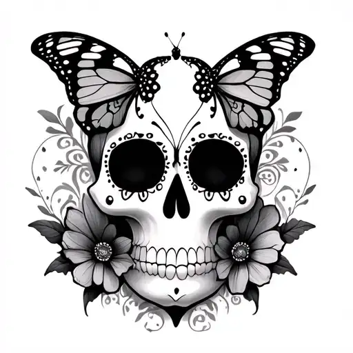 butterflies sugar skull design tattoo design idea