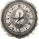  a beautiful stylized clock with 12:23 in Roman numerals, integrated with a peace lily stem that doubles as a treble cle tattoo design idea