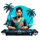 dj on beach tattoo design idea