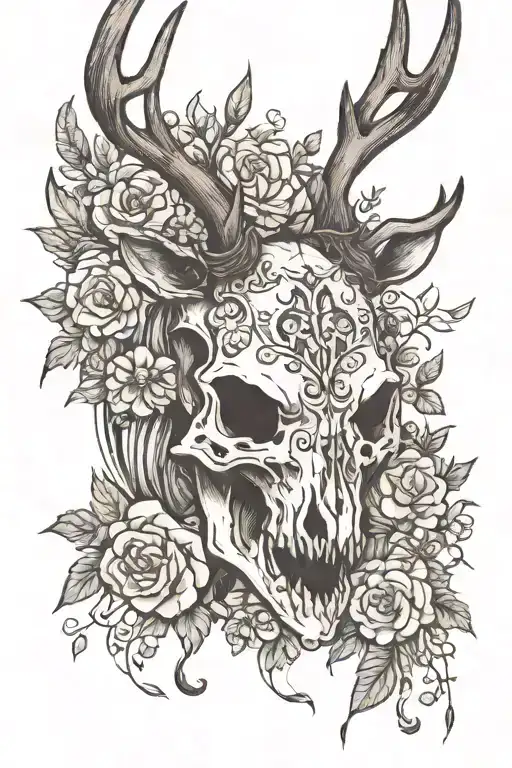 stag skull tattoo design idea