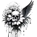 icarus falling with a lycoris radiata and momento mori down the stem of the flower tattoo design idea
