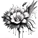 icarus falling with a lycoris radiata and momento mori down the stem of the flower tattoo design idea