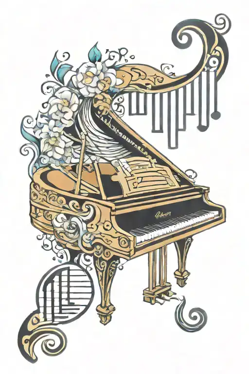 aquarius zodiac sign with piano keys tattoo design idea