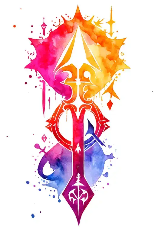 oathkeepper and oblivion keyblade kingdom hearts and other symbols from the game with many different colors. tattoo design idea