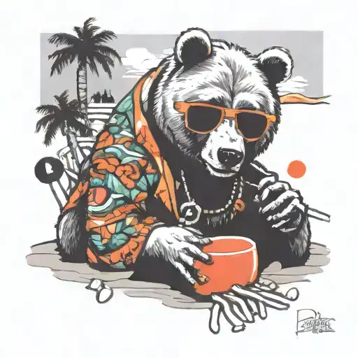 Papa Bear Chilling At The Beach With Sunglasses tattoo design idea