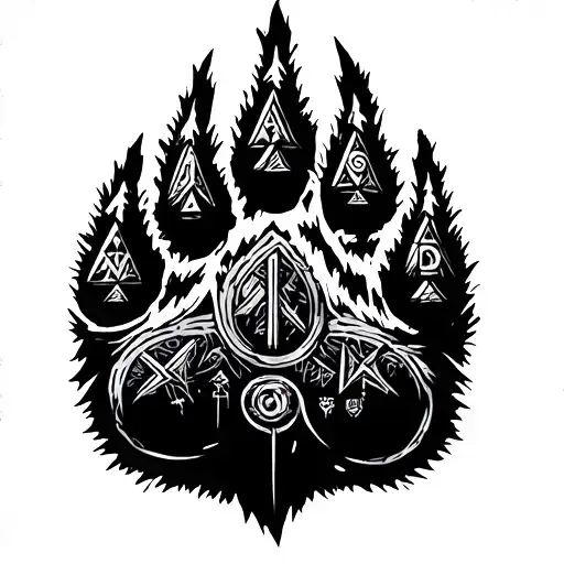 Bear paw print ingraved with nordic runes tattoo design idea