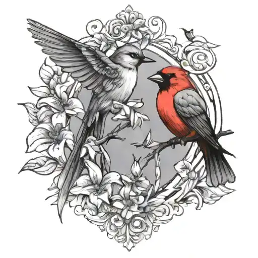 cardinal and hummingbird for mom tattoo design idea