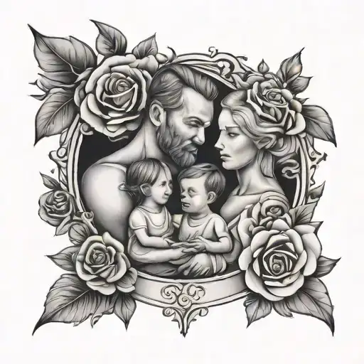 Family and holy rosay tattoo design idea