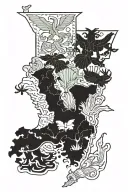 Outline Of Louisiana State With Louisiana In The Center. With Louisiana Symbolism such as alligators, crawfish, swamp. tattoo design idea