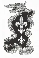 Outline Of Louisiana State With Louisiana In The Center. With Louisiana Symbolism such as alligators, crawfish, swamp. tattoo design idea