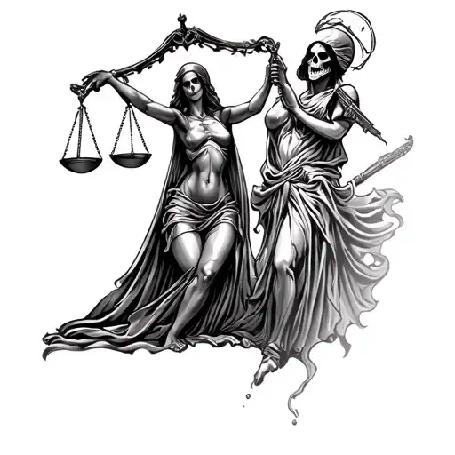 lady justice and grim reaper tattoo design idea