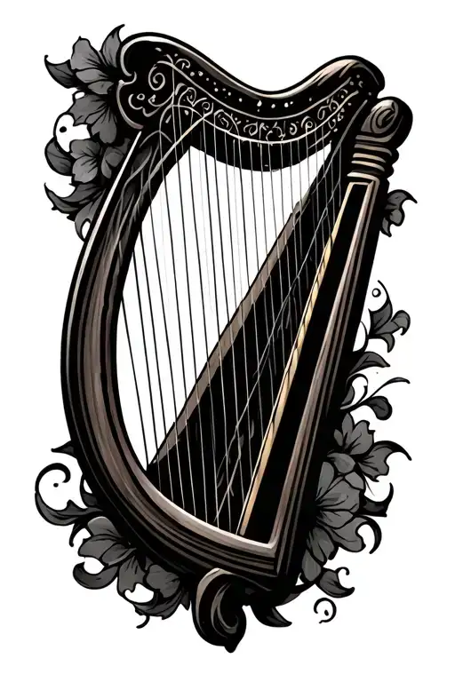 irish harp tattoo design idea