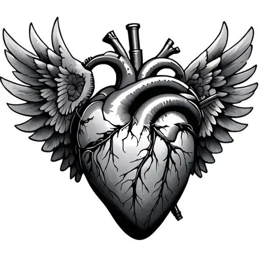 mechanical heart with wings tattoo design idea