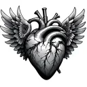 mechanical heart with wings tattoo design idea