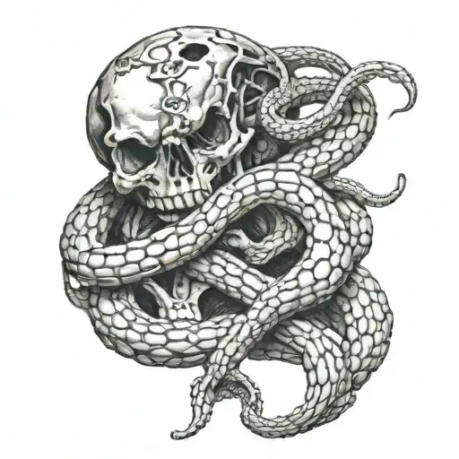 skeleton hands with a snake wrapped tattoo design idea