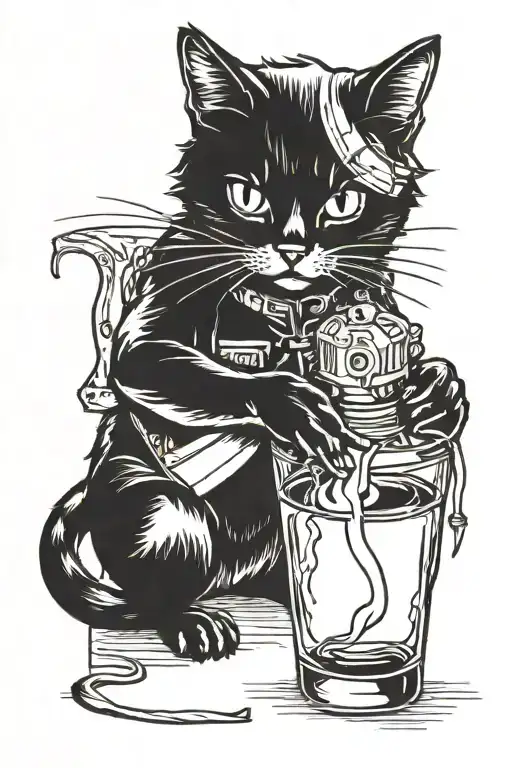 anarchist cat molotov cocktail tattoo design idea