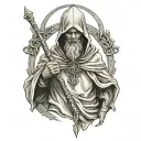 hooded saint Christopher faceless full body with trident  tattoo design idea
