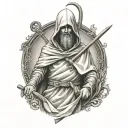 hooded saint Christopher faceless full body with trident  tattoo design idea