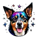 Dog rememberance tattoo featuring galaxy filled with stars tattoo design idea