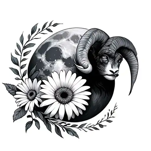 Aries And Gerbera Daisy And Kari Ann And 3-25-78 to 6-4-23 And To the Moon and Back tattoo design idea