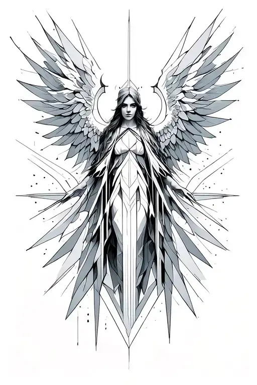 Cyber sigilism angel tattoo design idea