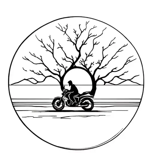 Tree Of Life and motorcycle riding with sunset  tattoo design idea
