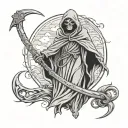 grim reaper floating, holding scythe over head tattoo design idea