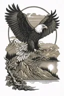 sun rays with bald eagle and landscape tattoo design idea