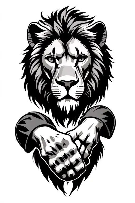 lion head, compass, silhouette man, wife, 8 year old girl and 2 year old , outline fists doing fist bump  tattoo design idea