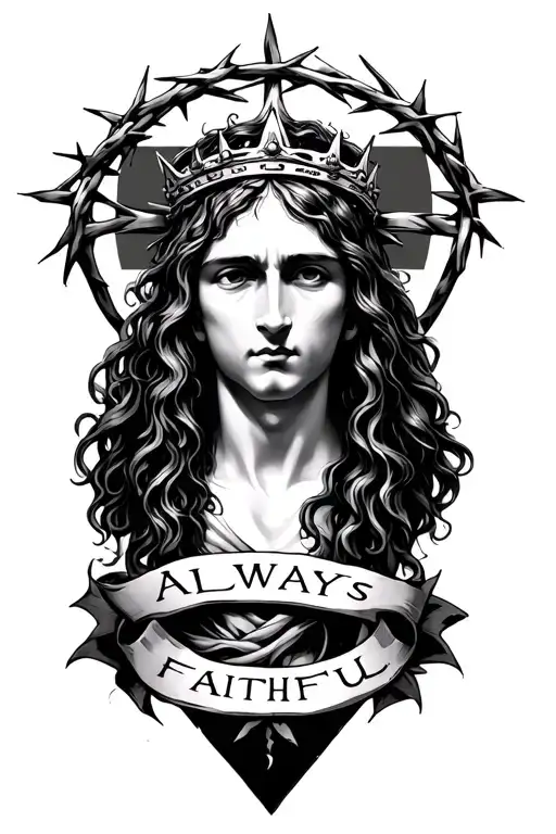 trinity with crown of thorns and the words always faithful  tattoo design idea