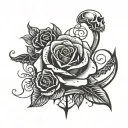 witchy halloween tattoo with bats, a skull, a snake and a rose tattoo design idea