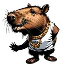 Makes one capybara with a flamengo t shirt, a gold necklace, shorts and flip flop, like a latin  tattoo design idea