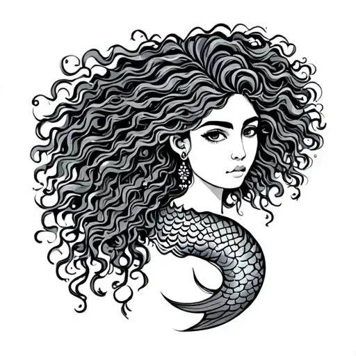 Iara Mermaid with Curly Curly Body Hair Indigenous tattoo design idea
