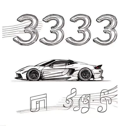 "Create a design that represents speed, a car, music, and the number 333. tattoo design idea