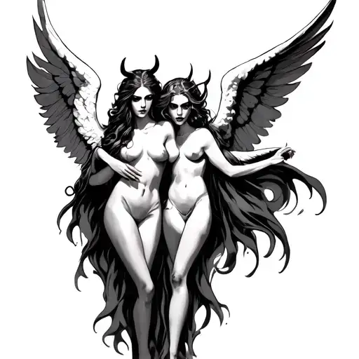 Angel and devil tattoo design idea