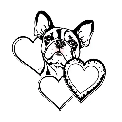 french bulldog faces in hearts tattoo design idea