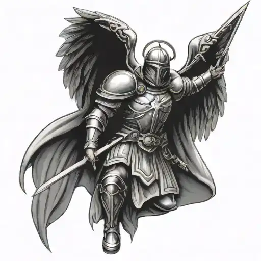 warrior crusader man angel tattoo design idea